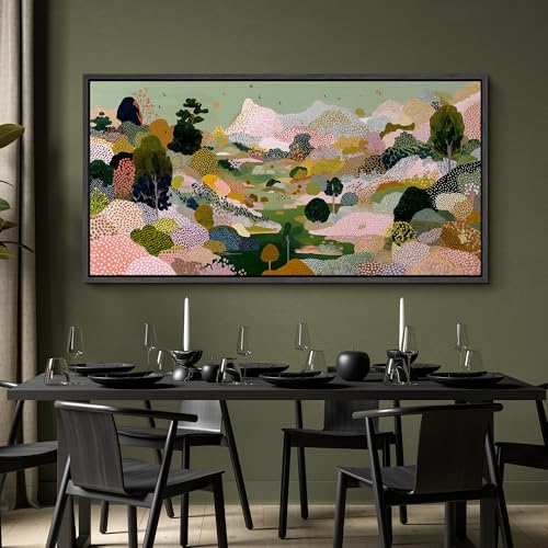 Image of MUDECOR Extra Large Framed Canvas Print Wall Art Colorful Abstract Landscape with Trees Contemporary Antique Retro Ready to Hang Painting for Living Room Bedroom Multi-Sizes - 60 inchx30 inch