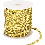 PH PandaHall 5mm Gold Twisted Cord 3-Ply Decorative Polyester Silk Cord Shiny Viscose Cording Thread Graduation Cords for Christmas Home Décor Embellish Halloween Costumes Bag Drawstrings 59 Feet