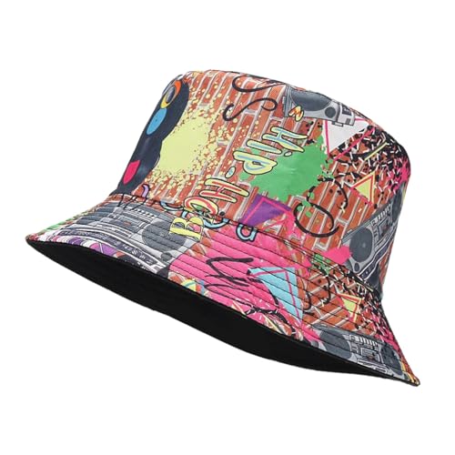 Image of Quanhaigou Bucket Hats Unisex Summer Travel Beach Fisherman Cap for Men Women Teens (Graffiti Colourful)