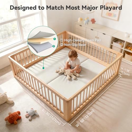 Image of Baby Play Mat 50x50 inch, Extra Thick 1.3'' Waterproof Floor Mat for Crawling, Non-Toxic Large Activity Mat with Machine Washable Cover for Toddlers Infants Boys Girls