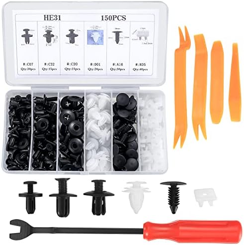 155 Pcs Car Retainer Clips Kit, Universal Car Bumper Clips and Fasteners, Plastic Car Door Trim Panel Clips, Car Body Trim Push Rivet Clips, with 4 Fastener Remover Tools and Wrenches