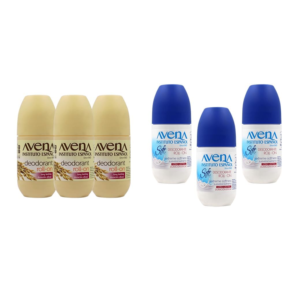 Avena Instituto Español Deodorant Roll-On, 3 Pack of 2.5 Oz Bottles, Oat-Based Formula for Softness and 48 Hours Freshness