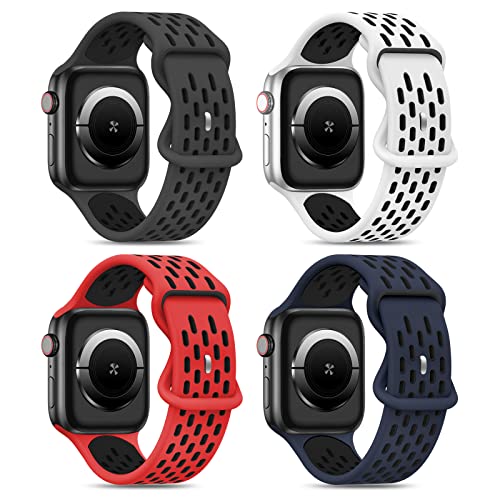 Shalila 4 Pack Sport Bands Compatible with Apple Watch Band 49mm 45mm 44mm 42mm 41mm 40mm 38mm Men Women, Silicone Breathable Wristband Replacement Strap for iWatch Ultra Series 9/8/7/SE/6/5/4/3/2/1