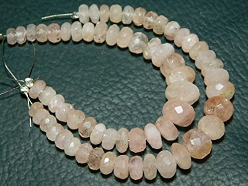 Morganite naturelle facettée en rondelles de 5-9mm au perçage calibré pour fil de 12.7cm