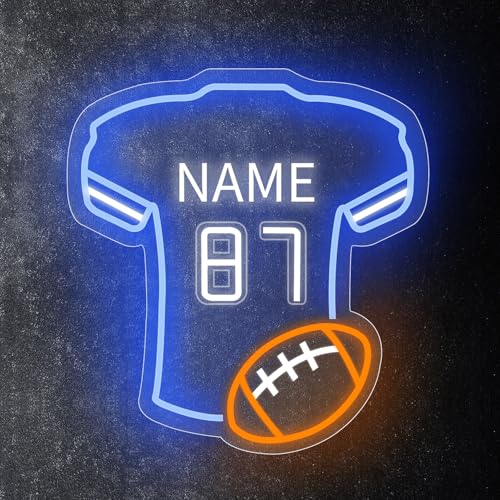 Image of Custom Football Jersey Neon Signs for Wall Decor Football Neon Sign with Custom Name and Number Personalized Sports Neon Light for Bedroom Sports Light Up Sign LED Signs for Football Lover Gifts