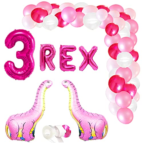 71pcs Three Rex Balloonï¼ŒPink Dinosaur Party Supplies.Pink Dinosaur Party Supplies 3rd Birthday,Pink 3 Rex Birthday Decorations,Pink Three Rex Balloons.