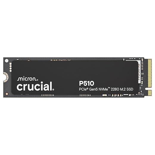 Crucial P510 PCIe Gen5 NVMe 1TB SSD, Up to 11,000MB/s, TLC NAND, Laptop & Desktop (PC) Compatible, for Gamers & Creatives, Solid State Drive – CT1000P510SSD8-01