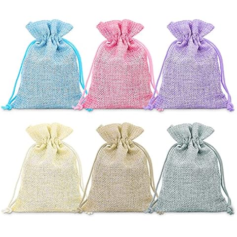 BeiLeiNiceHK 30pcs Small Burlap Bags With Drawstring, Gift Pouches,Drawstring Burlap Bags,Jewelry Bag,Small Gift Bags,Christmas Bags 6 Colors Cover
