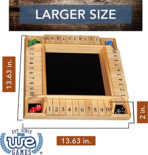 We Games 4 Player Shut The Box Dice Board Game With Lid- Walnut Stained Wood - Large Coffee Table Size - 14 Inches, For Family And Adult Game Night Play In Classroom, Home Or Bar #TOP3