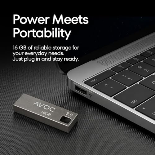Image of AVOC Flash F02 16GB USB 3.0 Pen Drive, High-Speed Metal USB Flash Drive, Durable Metal Body, Compatible with Laptop, Desktop, Audio Player, Plug & Play Data Storage