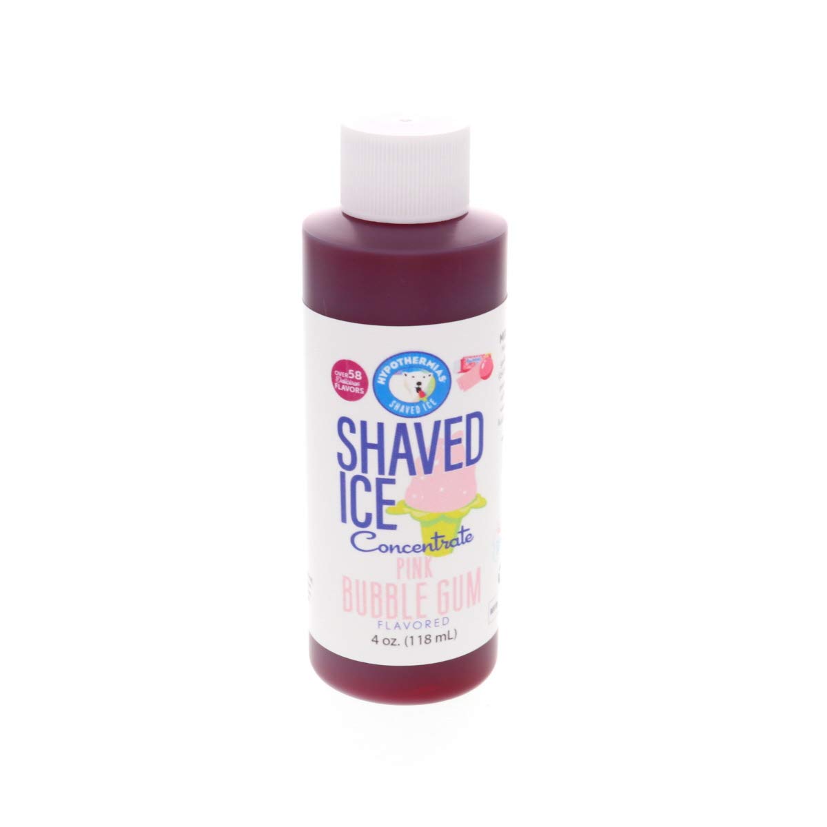 Hypothermias Shaved Ice and Snow Cone Syrup Unsweetened Flavor Concentrate - 4 Fl Oz - Makes 1 Gallon of Ready to Use Syrup - Pink Bubble Gum - Must Add Filtered Water and Sweetener