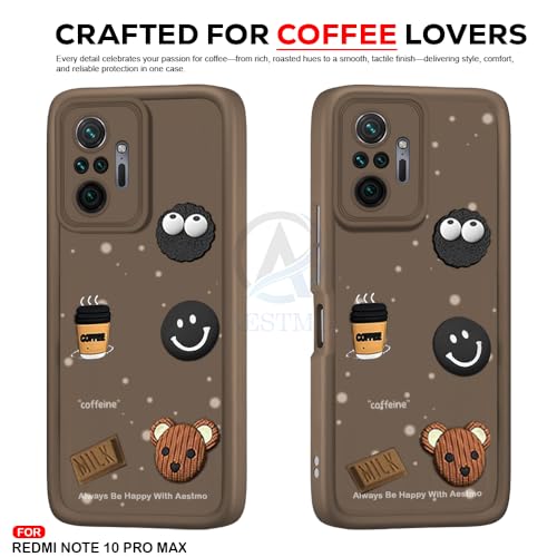 Image of AESTMO Back Case Cover for Redmi Note 10 Pro /Pro Max Cover | Cute Fun Cartoon | Coffee Silicone Case | Full Body Protection | Camera Protection Back Cover for Redmi Note 10 Pro /Pro Max (Brown)
