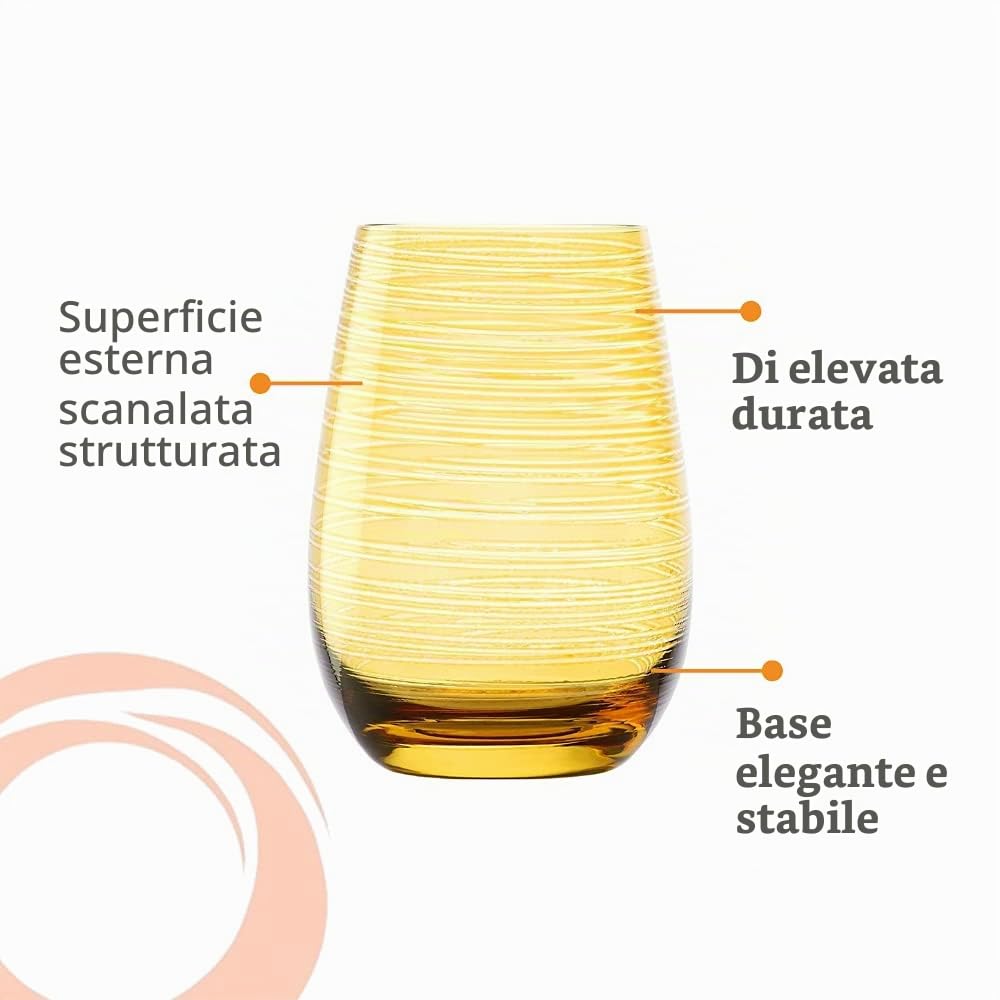 Stölzle Lausitz Bicchieri Acqua Twister Ambra – Set 6 Bicchieri 465 ml in Cristallo Senza Piombo – Bicchieri Moderni per Acqua Succo e Cocktail – Resistenti agli Urti e Lavabili in Lavastoviglie