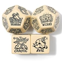 DND Character Generator Dice | Set 4 Jumbo Dice | Create Character/NPC Alignment, Class, Species/Race Randomization | Dungeons and Dragons Dungeon and Game Masters DM/GM Bone