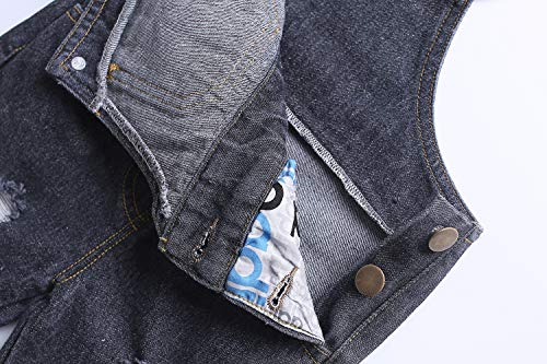 Image of KIDSCOOL Toddler Baby Denim Overalls Ripped Holes Jean Bib Romper Jumpsuit