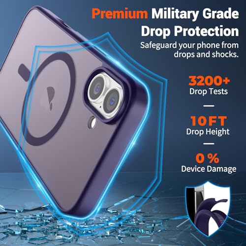 Image of SUPFINE Magnetic for iPhone 16 Plus Case(Compatible with MagSafe)(Military Grade Drop Protection) Slim Translucent Matte Shockproof with Anti-Fingerprint Phone Case,Dark Purple