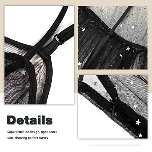 GRAEEN Black See Through Dress Sheer Mesh Rave Outfits Long Dresses for Women (Large, A1-Black) - Image 6