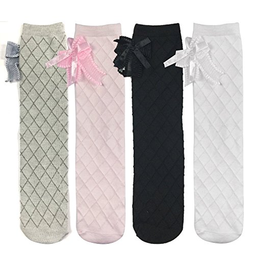 Toptim 4 Pairs Girl's Knee High Socks Over Calf Kids Overknee Stockings 2-8T2