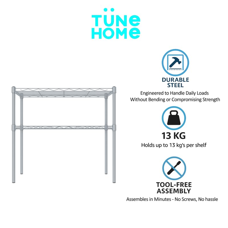 Image of 2-Shelves Microwave Compact Heavy Duty Steel Storage Rack | Multipurpose Shelving Unit for Kitchen, Home & Utility