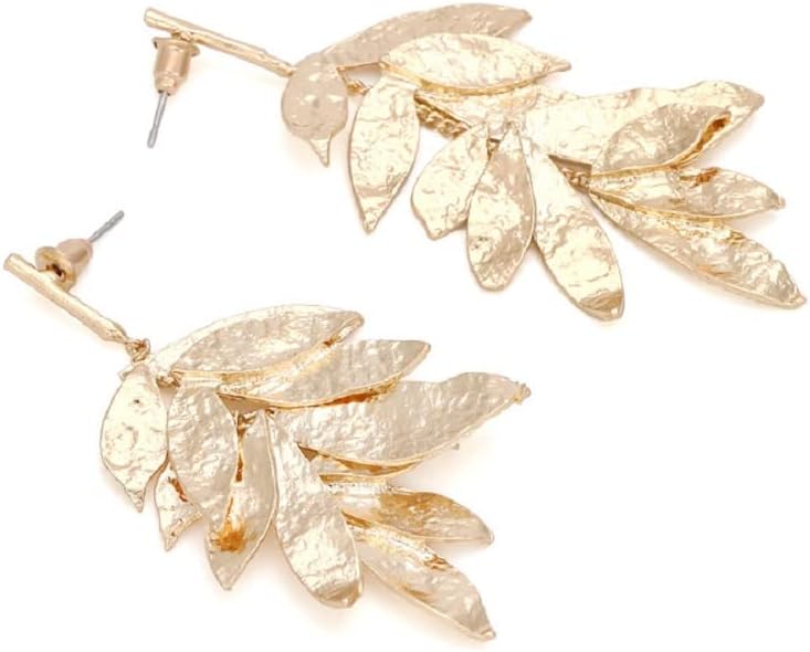 Golden Leaf Cluster Earrings for Women, Golden Leaf Chandelier Earrings, Gold Tree Leaf Statement Dangle Earrings Hypoallergenic, Cute Leaf Plant Drop Earrings, Flower Floral Leaf Bohemian Earrings - Image 5