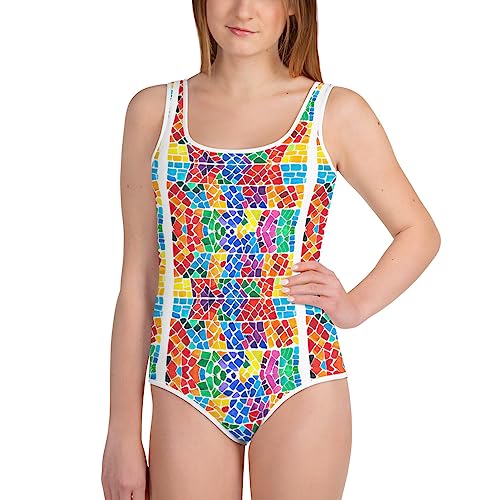 Rainbow Mosaic Girls Youth One-Piece Swimsuit
