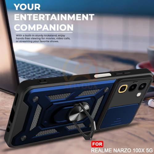 Image of Armor Bumper Back Cover Case for Realme Narzo 100X 5G Rotating Camera Cover, Ring Holder & Kickstand | Heavy Duty & 360 Degree Protection Back Cover for Realme Narzo 100X 5G (Blue)