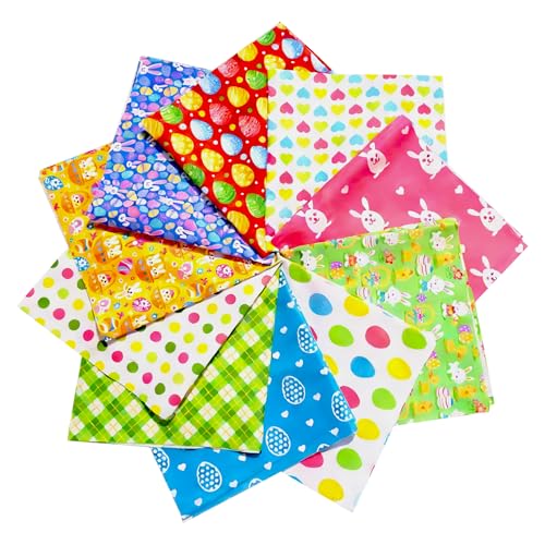 10 Pcs Fabric Bundles 19.69x19.69 Inch Soft Quilting Patchwork Projects Holiday Squares Sewing Fabrics for DIY Handmade Crafts Decorations Easter