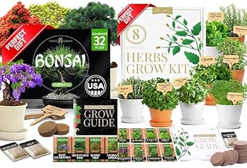 Bonsai Tree Kit - Gifts for Men & Women - Grow 4 Bonsai Trees - HOME GROWN Deluxe 8 Herb Garden Kit