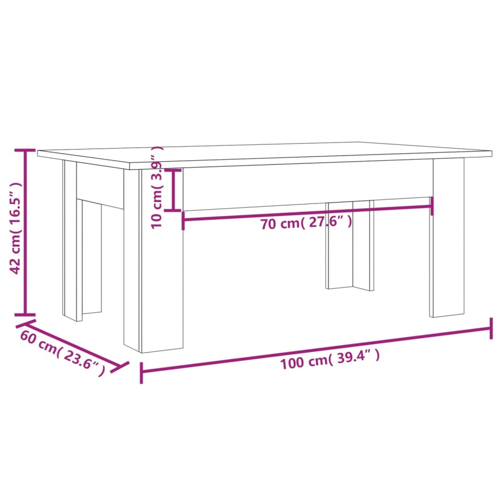 Homgoday Table basse en chêne fumé 100 x 60 x 42 cm, table d'appoint en bois d'ingénierie, table d'appoint pour salon, salle de réception d'invités, chambre à coucher et mobilier de bureau