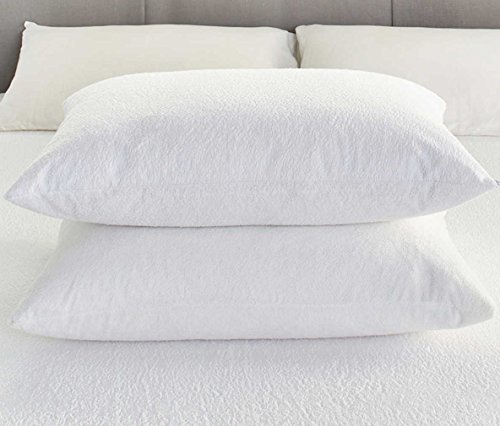 Luxury Terry Towelling Waterproof Zipped pillow protectors, Pair, White, 50 x 70 cms
