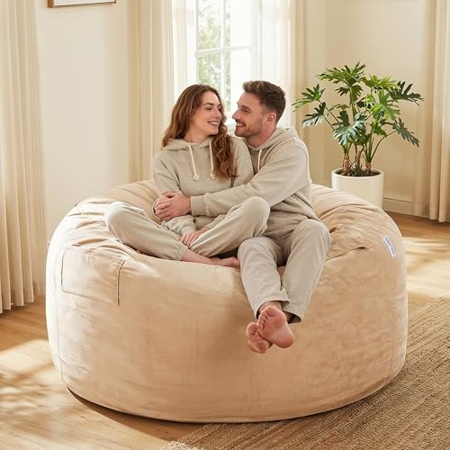 Image of HABUTWAY Bean Bag Chair: Giant 5' Memory Foam Furniture Bean Bag Chair with Microfiber Cover - 5Ft, Khaki
