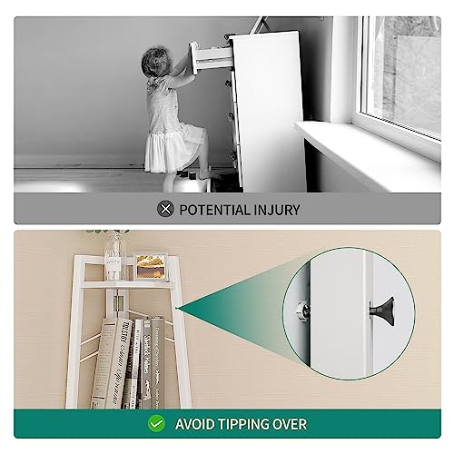 YITAHOME, Scaffale angolare a 5 ripiani, libreria angolare in stile industriale, moderna, autoportante, in legno, per soggiorno, corridoio, casa e ufficio, colore bianco puro - Immagine 5