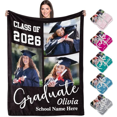 Corissy Custom Blanket with Picture and Text - Personalized Photo Throw Blanket for Graduates - 2026 Graduation Gifts for Her/Him - Graduation Tapestry Gifts for High School/College/Masters Degree