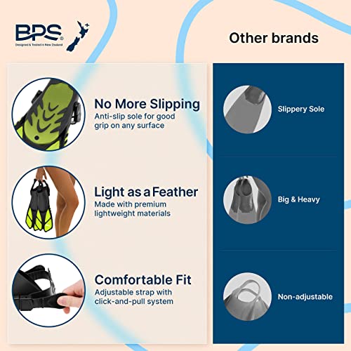 Bps Swim Fins - Open-Toe And Open-Heel Design - For Free Diving, Snorkeling, Scuba Diving - Adjustable Swim Flippers For Kids And Adults - Unisex - With Carrier Bag (Translucent Yellow Green - Xxs/Xs) #TOP2