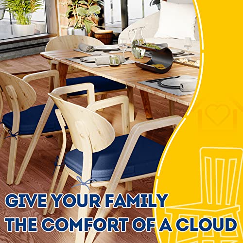 Image of AAAAAcessories D-Shaped Chair Cushions, 2 inch Thick Dining Chair Pads with Ties and Removable, Machine-Washable Cover, 17 inch x 16 inch, Set of 8, Blue