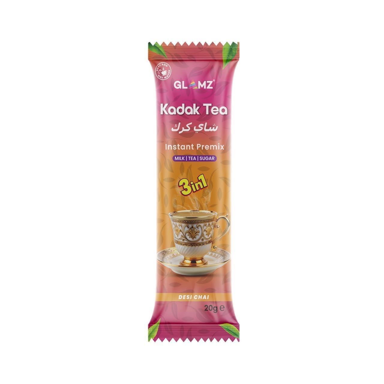 GLAMZ Kadak Tea Instant Premix – Unsweetened Cardamom Karak Chai Sachet, 14 g (Pack of 25)