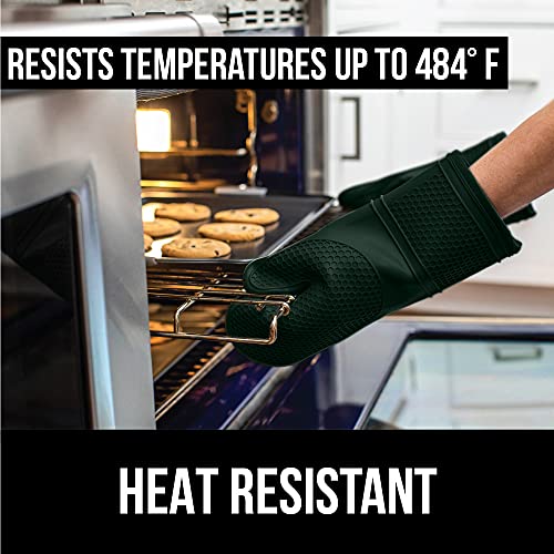 The Original Gorilla Grip Heat And Slip Resistant Silicone Oven Mitts Set, Soft Cotton Lining, Waterproof, Bpa-Free, Long Flexible Thick Gloves, Cooking, Bbq, Kitchen Potholders, 12.5 In, Hunter Green #TOP2