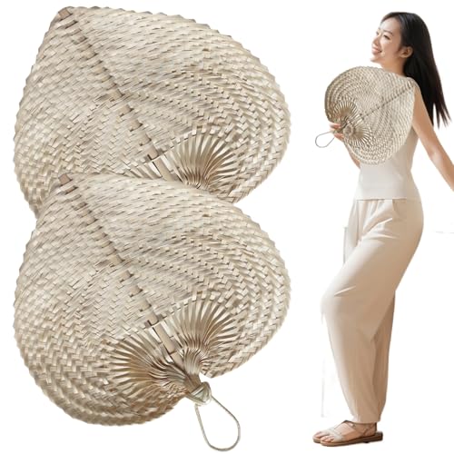 Fanes de bambú, 2pcs 15x12.2 Ventilador de Manos de bambú Natural, fanáticos de la Rafia Bohemia Colgando para la casa de la Pared de la Boda en el Verano