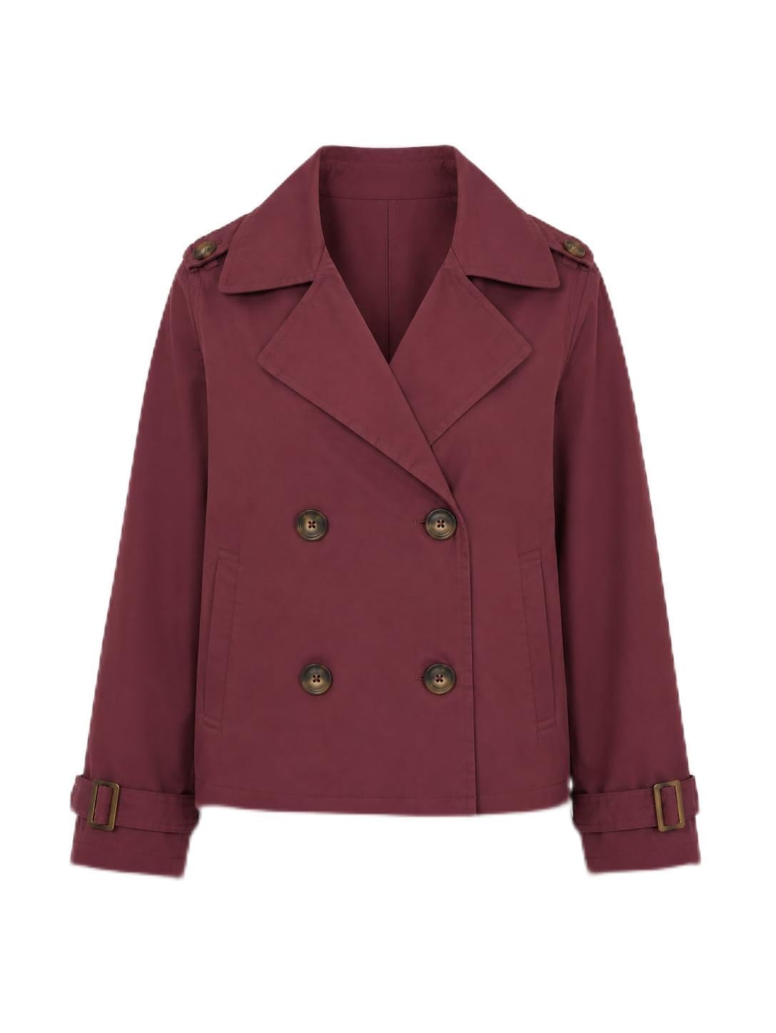 Brave Soul Women's Burgundy Trench Coat, Long Sleeve With Belted Casual Jacket For Uk Size - 10