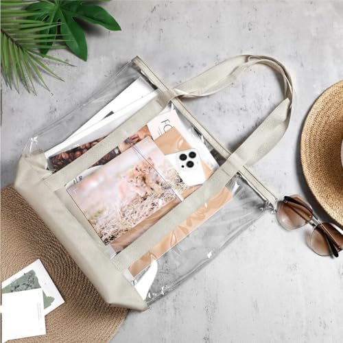 Image of Silkfly Clear Tote Bags Bulk, PVC Shoulder Handbag, Security Approved See Through Bag with Zipper Closure for Work
