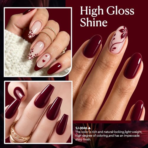 Image of AZUREBEAUTY 18ML Dark Red Purple Gel Nail Polish | Dark Red Burgundy Soak Off UV /LED Gel Polish for French Tips, High Gloss Solid White Nail Art Gel for DIY Manicure Salon Use