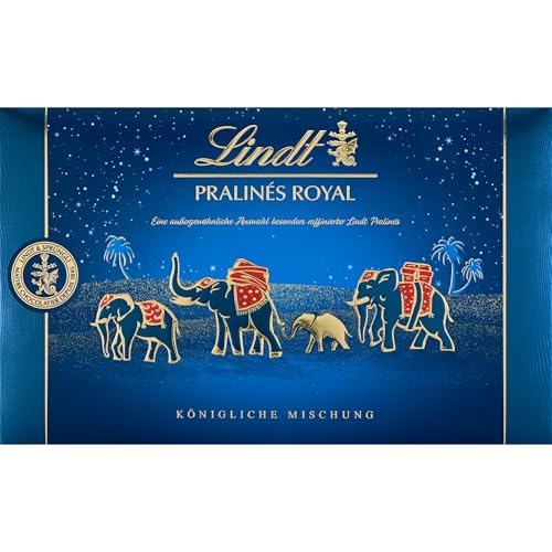 Lindt Schokolade | Pralines Royal Schachtel | 250g | 25 feinste Pralinen in 13 königlichen Sorten, teilweise mit Alkohol | Pralinen-Schokoladen-Geschenk