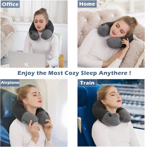 Image of Keemall Inflatable Travel Pillow, Premium Airplane Neck Pillow for Long Flight Sleeping, Soft 100% Cotton Travel Pillow for Plane Head Rest, Portable Traveling Essentials