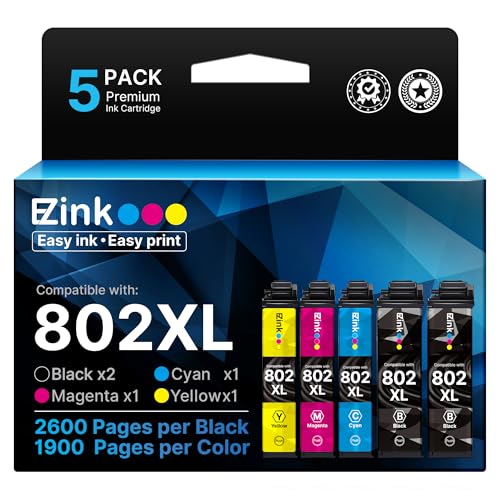 E-Z Ink (Remanufactured Ink Cartridge Replacement for Epson 802XL 802 T802XL T802 to use with Workforce Pro WF-4740 WF-4730 WF-4720 WF-4734 EC-4020 EC-4030 (2 Black, 1 Cyan, 1 Magenta, 1 Yel