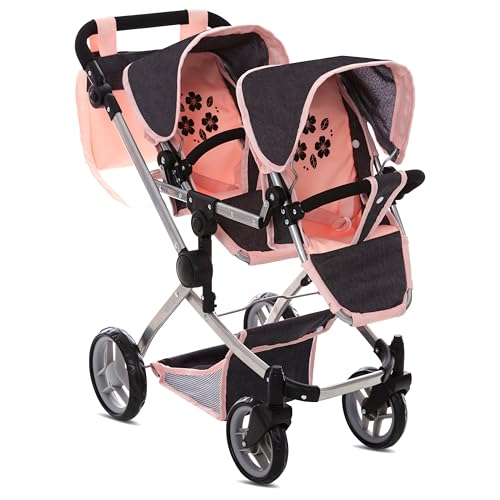 Dolls To Play - Baby Doll Double Stroller, Twin Pram Buggy Pretend Play for Girls Kids 27.5 Inches...