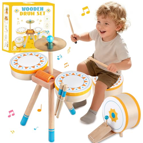 Kit de tambour Montessori pour tout-petits à partir de 1 an - Instruments de musique en bois orientés vers l'éducation pour tout-petits de 1 à 3 ans - Instruments de...