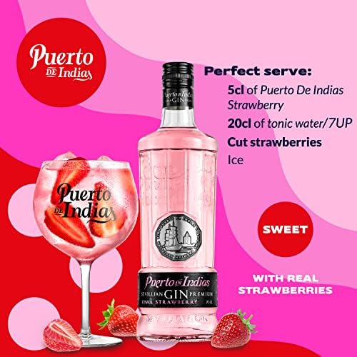 Gin Puerto de Indias - Strawberry Premium Gin - Pink Gin with Natural Strawberries - 70cl - 37.5%