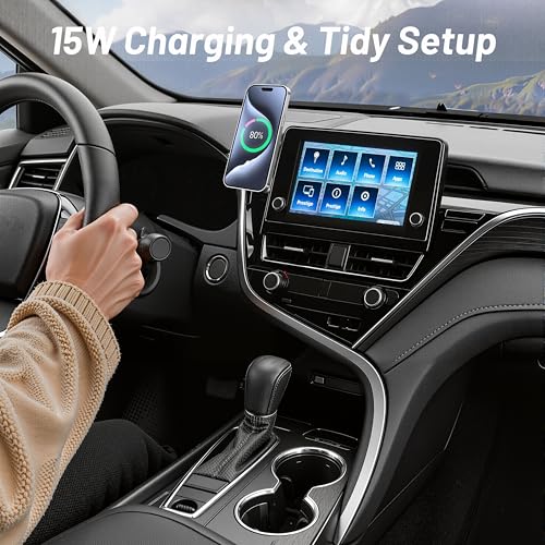 Image of Car Phone Holder for Toyota Camry (2021-2023 2024), MagSafe Car Mount Charger, Magnetic Phone Holder, 15W Wireless Charging, Dashboard Phone Holder, 360 & Hands Free, 2022 Camry Interior Accessories