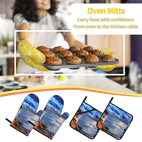 Pelican Bird Blue Sea Sky Oven Mitts And Pot Holders Sets Of 4 Heat Resistant Oven Gloves And Hot Pads Potholders Kitchen Baking Cooking Bbq Cute Oven Mitts #TOP4