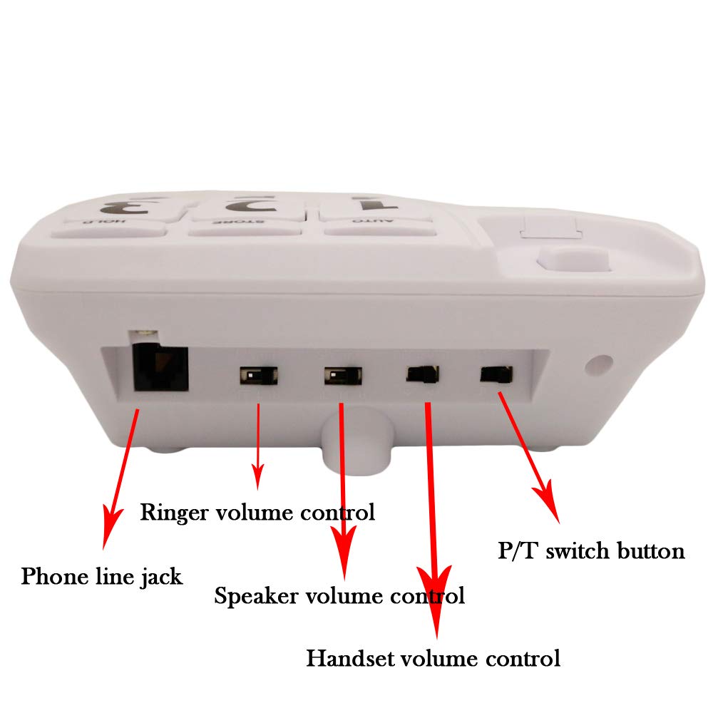 Telefono con pulsante grande per anziani, JeKaVis J-P02 telefoni amplificati per non udenti, telefono fisso per anziani per problemi di udito, bianco